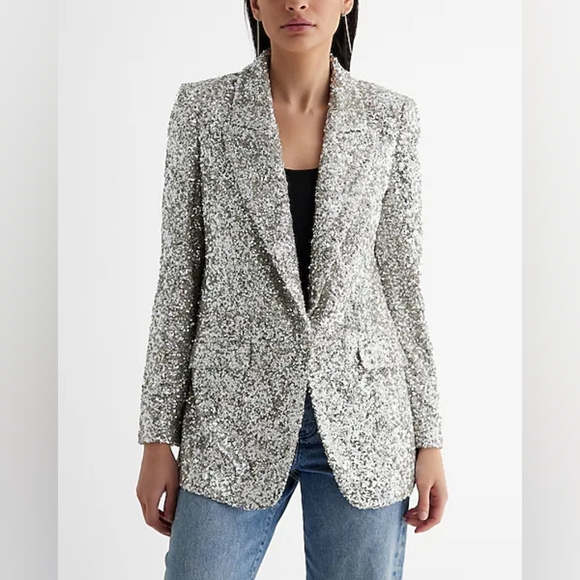 Express beautiful silver sequin blazer - Picture 1 of 5